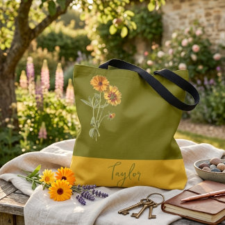 Tote Bag Vert olive floral minimal tendance chic
