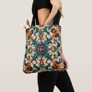 Tote Bag Vert orange violet portugais Azulejos Carreaux Art
