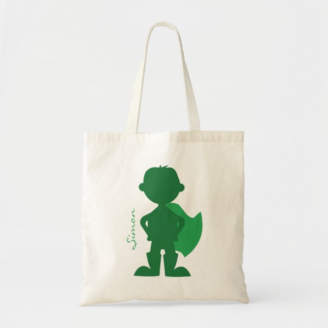 Tote Bag Vert personnalisé par silhouette de garçon de (Devant)