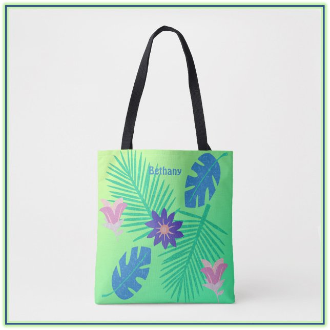 Tote Bag Vert rose moderne et violet tropique (Créateur téléchargé)