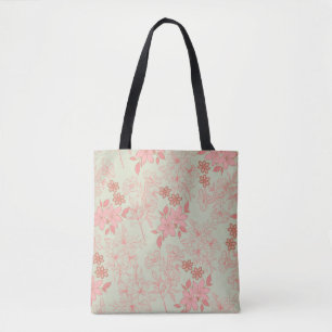 Tote Bag Vert rose rétro Y2K les années 70 Fleur Motif