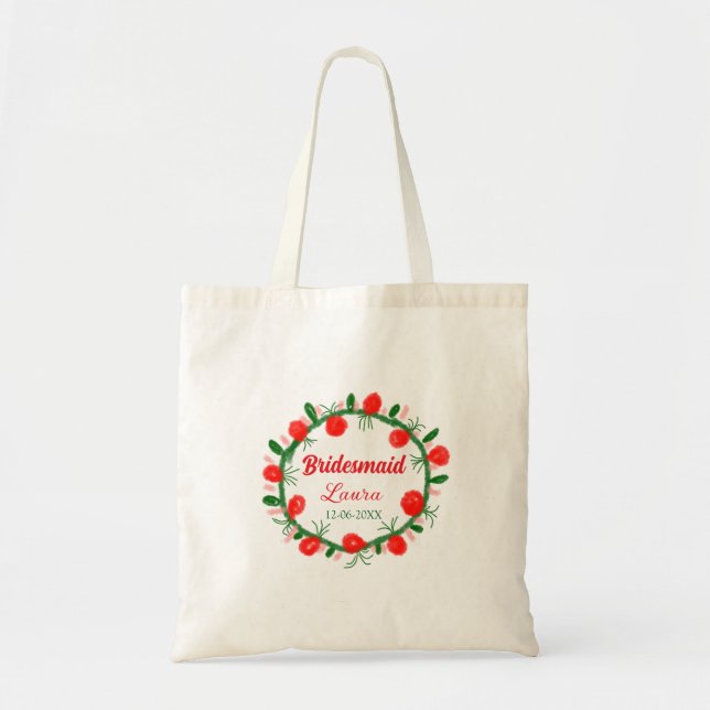 Tote Bag vert rouge fil cir ajouter nom bridesmaid année ca (Devant)