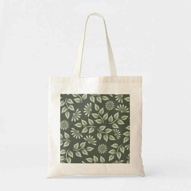 Tote Bag Vert sage élégant floral vintage (Devant)