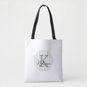 Tote Bag Vert sauge Charbon Monogramme personnalisé en cerc