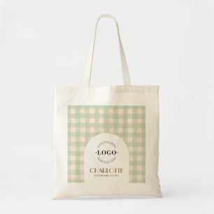 Tote Bag Vert sauge clair Gingham pré Logo Entreprise