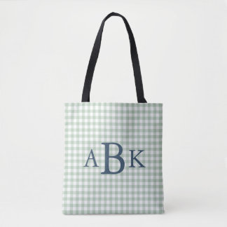 Tote Bag Vert Sauge Gingham Monogrammé