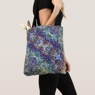 Tote Bag Vert sauge olive, bordeaux bleu violet abstrait
