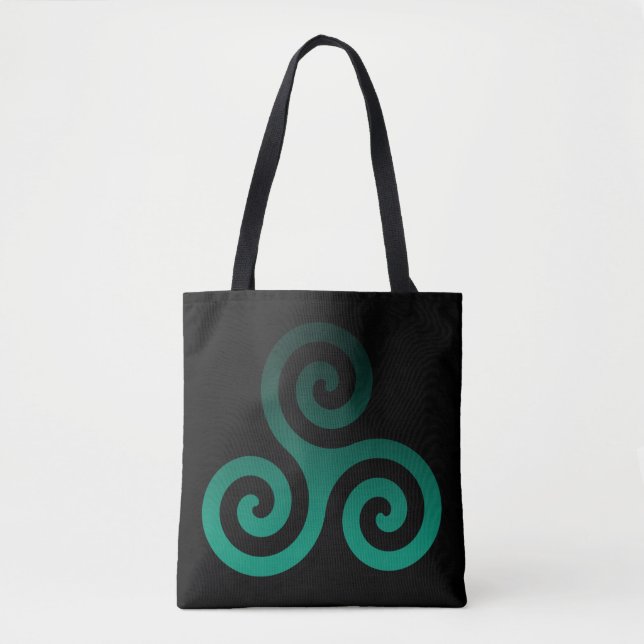 Tote Bag Vert Triskele noir (Devant)
