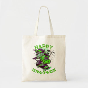 Tote Bag Vert Violet Joyeux Howl-o-ween Loup Skateboard