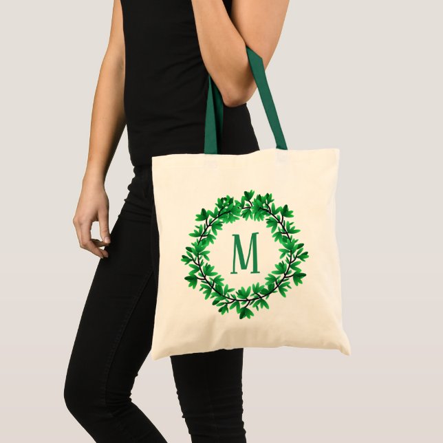 Tote Bag Verte Boxwood Feuilles Wreath | Personnalisé (Devant (produit))