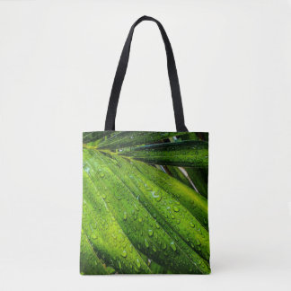Tote Bag Verts tropicaux avec gouttes de pluie