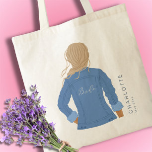 Tote Bag Veste Denim Dessin À Main Blonde Épouse De Cheveux