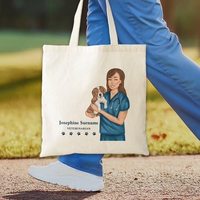 Tote Bag Vétérinaire Animal Doctor Vet Femme Et Chiot DVM (Please note: This image is a digital mockup.)