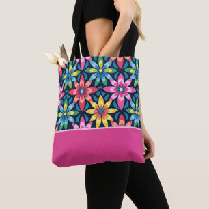 Tote Bag Vibe Rétro 60 Modèles de Marguerites Bloc de Coule