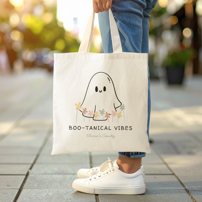 Tote Bag Vibes Boo-taniques d'Halloween Ghost mignonne (Créateur téléchargé)