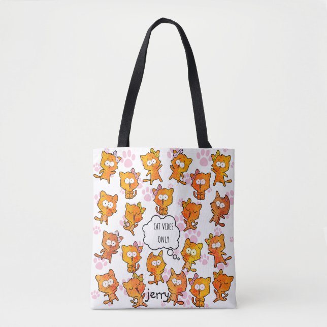 Tote Bag "Vibes de chat uniquement" Conception mignonne ave (Devant)