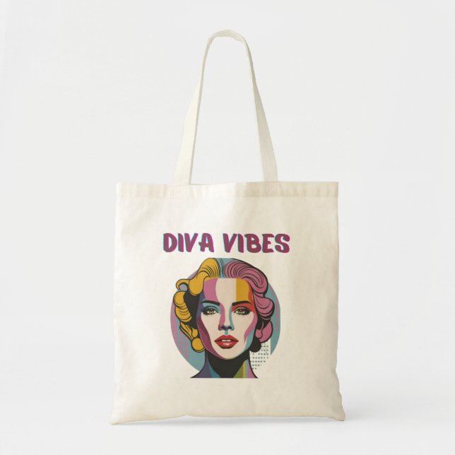 Tote Bag Vibes de Diva, visage de femme, couleurs pastel mo (Devant)