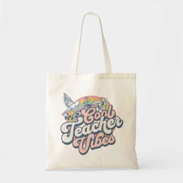 Tote Bag Vibes de Prof Cool Rétro Oiseau Arc-en-Ciel (Devant)