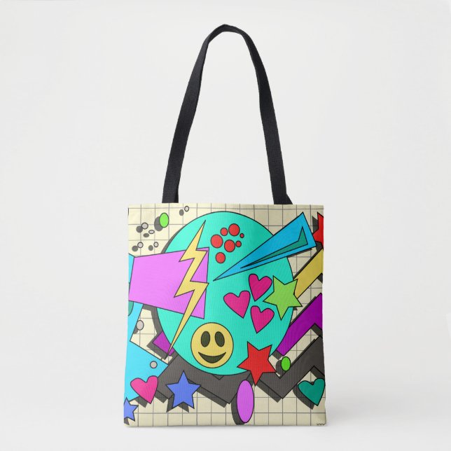 Tote Bag Vibes de sourire Abstraites amusantes 90s Flashbac (Devant)