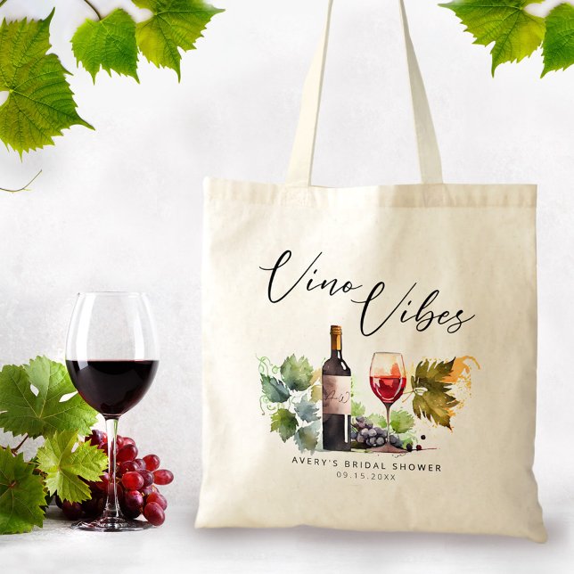Tote Bag Vibes de Vino Chic Aquarelle Vignoble (Créateur téléchargé)
