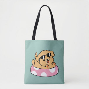Tote Bag Vibes d'été Chien - Chiot flottant avec lunettes d