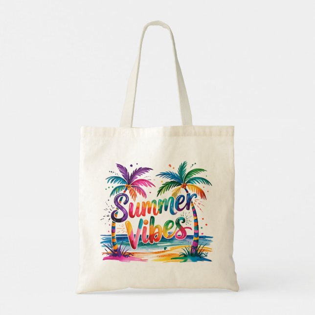 Tote Bag Vibes d'été Coloré Tropical Palmiers Océan (Dos)