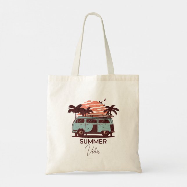 Tote Bag Vibes d'été du coucher de soleil rétros (Dos)