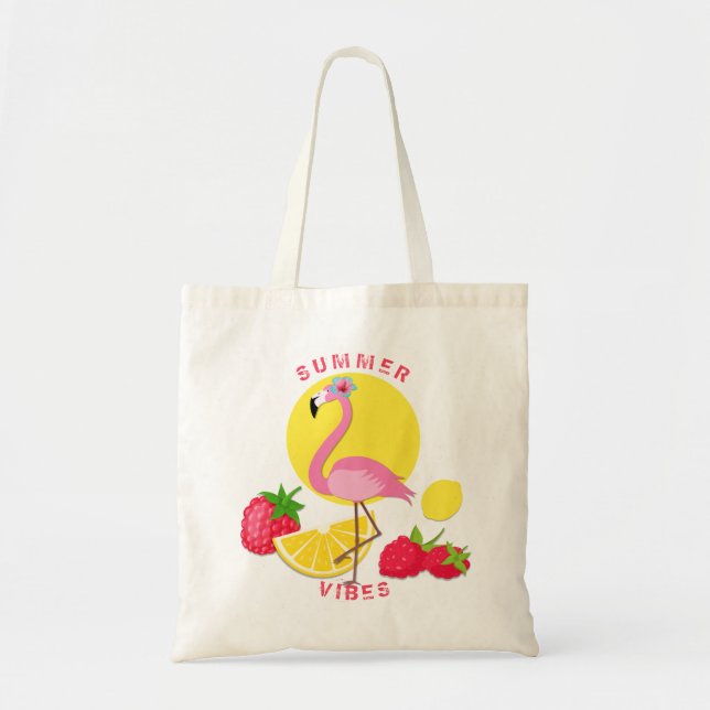 Tote Bag Vibes d'été Flamant rose Framboise Citron (Devant)