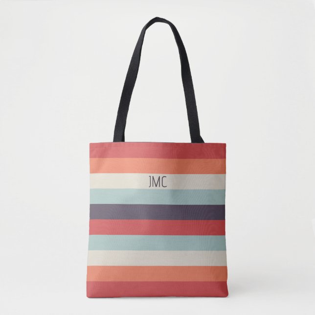 Tote Bag Vibes d'été Monogramme Motif de bande (Devant)