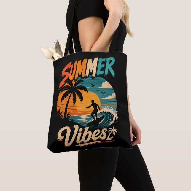 Tote Bag Vibes d'été Rétro Surf Coucher de soleil (De près)