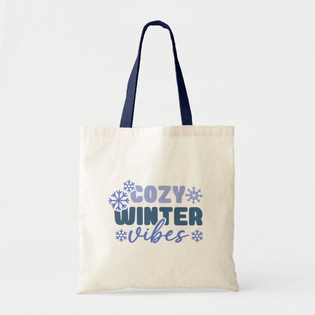 Tote Bag Vibes d'hiver confortables - Typographie du flocon (Devant)