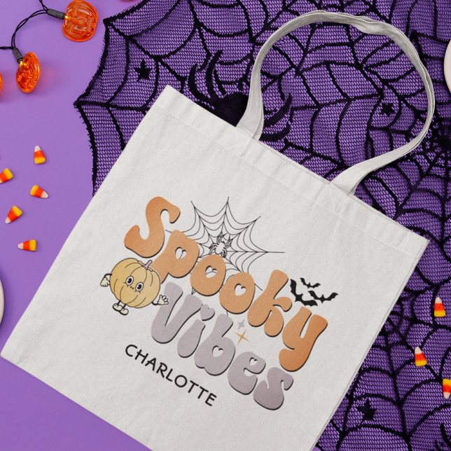 Tote Bag Vibes éffrayantes chauves-souris Citrouilles Hallo (Créateur téléchargé)