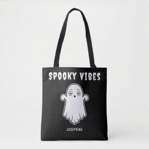 Tote Bag Vibes éffrayantes Ghost avec le nom personnalisé N