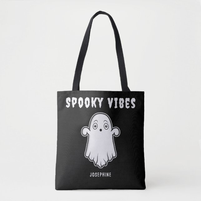 Tote Bag Vibes éffrayantes Ghost avec le nom personnalisé N (Devant)