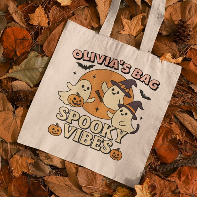 Tote Bag Vibes éffrayantes Retro Ghosts Chats Pumkin Hallow (Créateur téléchargé)