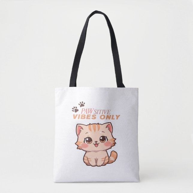Tote Bag Vibes Pawsitive seulement - Cute Kawaii Design de  (Devant)