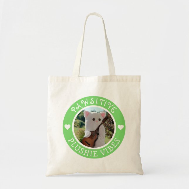 Tote Bag Vibes Pawsitive Vert Cute Kawaii Photo (Devant)