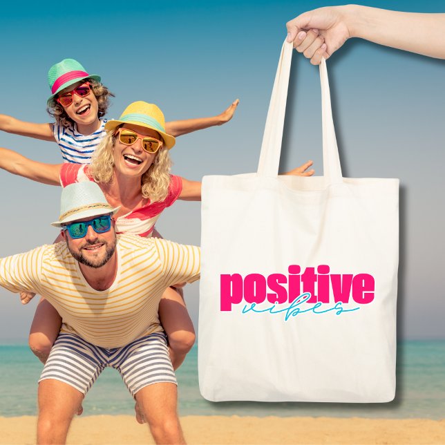 Tote Bag Vibes Positives Rose Chaud & Turquoise Mignon Fémi (Créateur téléchargé)