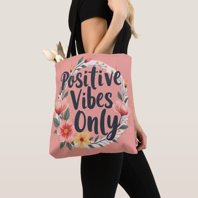 Tote Bag Vibes Positives Uniquement Conception De Wreath Fl (De près)
