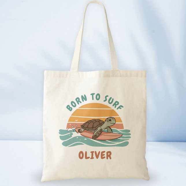 Tote Bag Vibes Surf rétro de la tortue de mer de bébé - Né  (Créateur téléchargé)