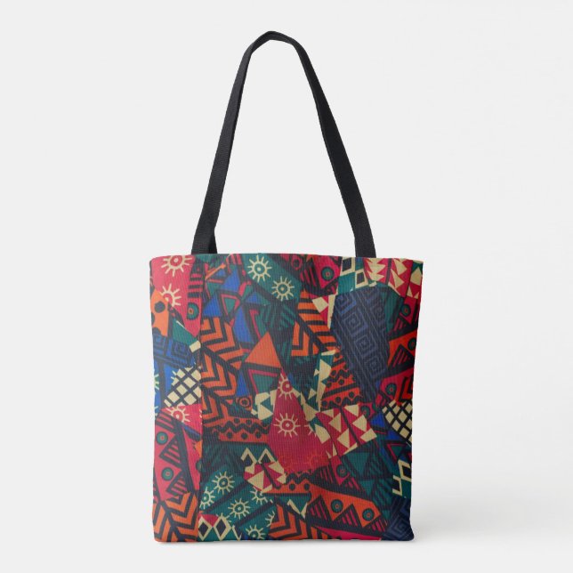 Tote Bag Vibrant African Geometric Tribal Abstract Pattern  (Dos)