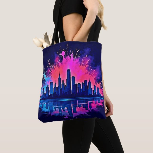 Tote Bag Vibrant art de splash Cityscape (De près)