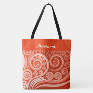 Tote Bag Vibrant Carmine Red Curls koru Votre nom