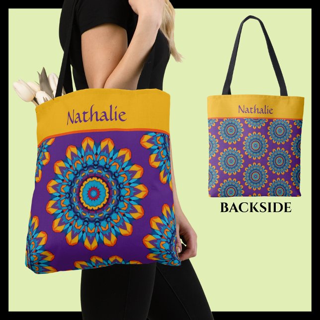 Tote Bag Vibrant Couleurs Violettes Style Bohème (Créateur téléchargé)