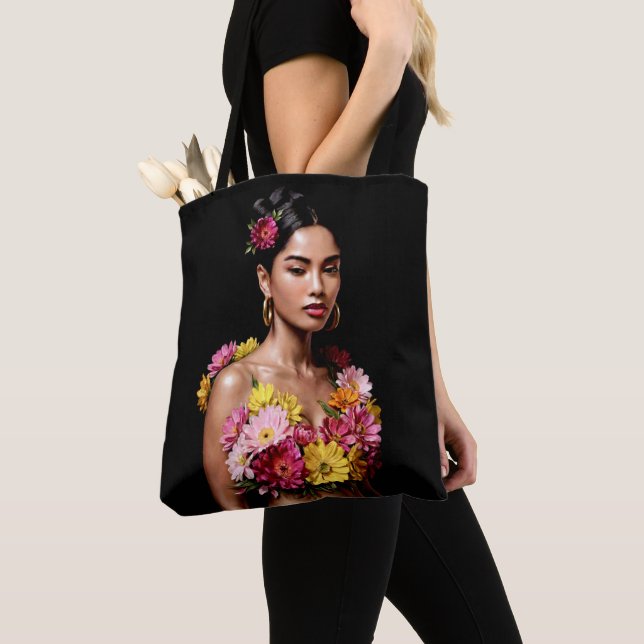 Tote Bag Vibrant Floral Woman Portrait Moody Art (De près)