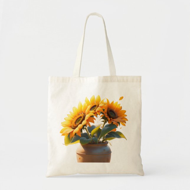 Tote Bag Vibrant Sunflowers in a Rustic Pot (Devant)