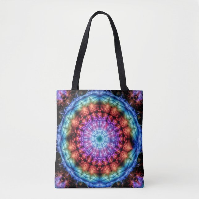 Tote Bag Vibrant Tie Dye Kaleidoscope Rainbow Mandala (Devant)