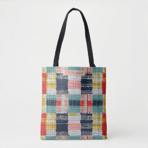 Tote Bag Vibrant tissé plaid - Retro Boho À damiers Motif