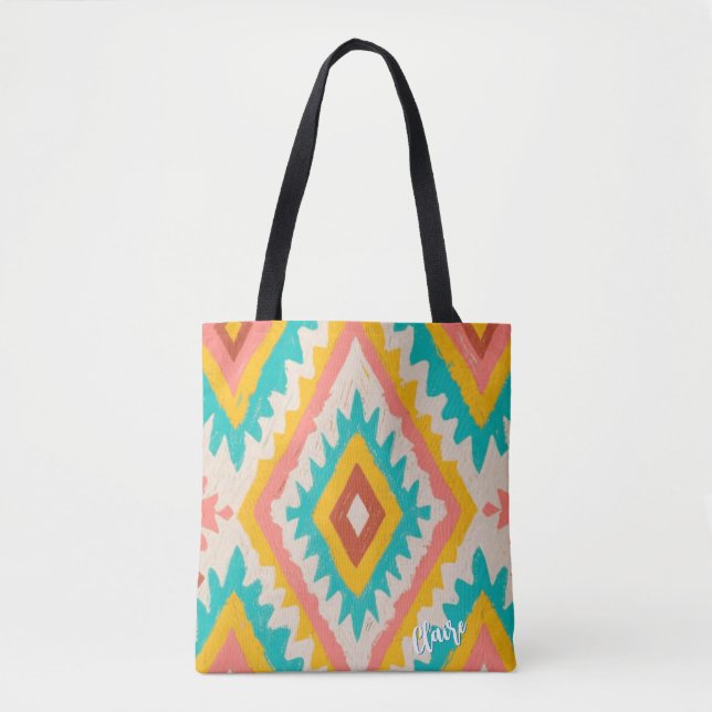 Tote Bag Vibrant Tribe, Bold Geometric Boho Pattern (Devant)