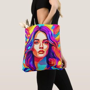 Tote Bag Vibrant visage de femme colorée dans l'expression 